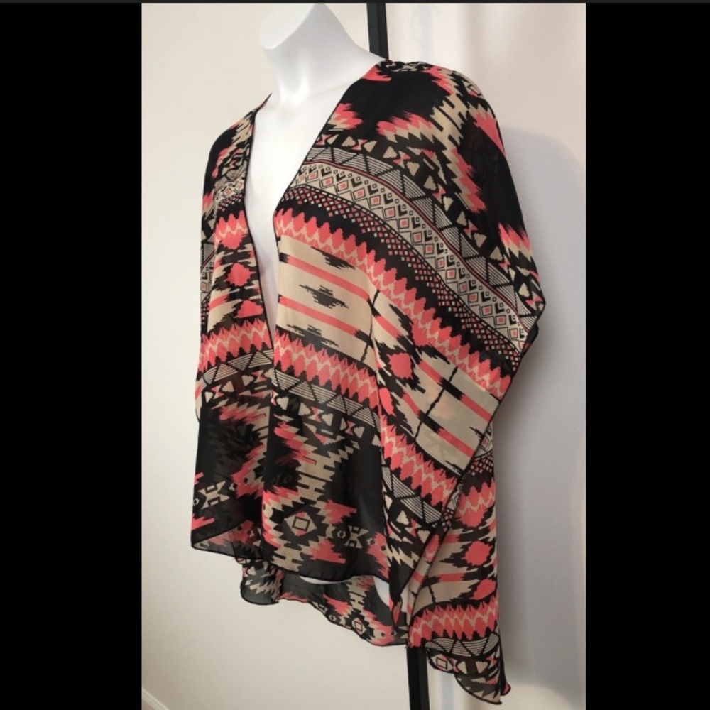 Live 4-truth -south western/aztec pattern print kimono black, orange, beige
